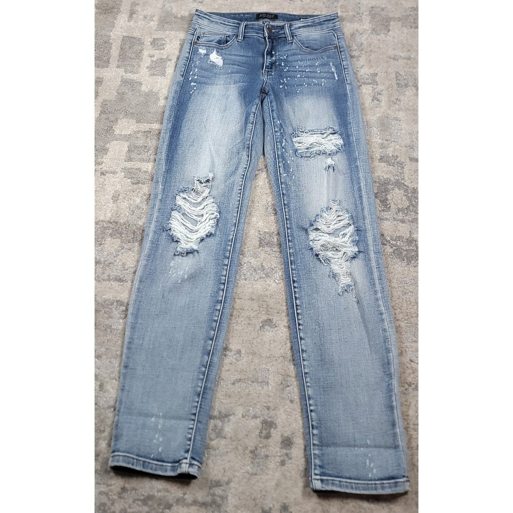 Judy Blue Boyfriend Fit Stretch Women's Distressed Blue Denim Jeans Sz 3 26x30